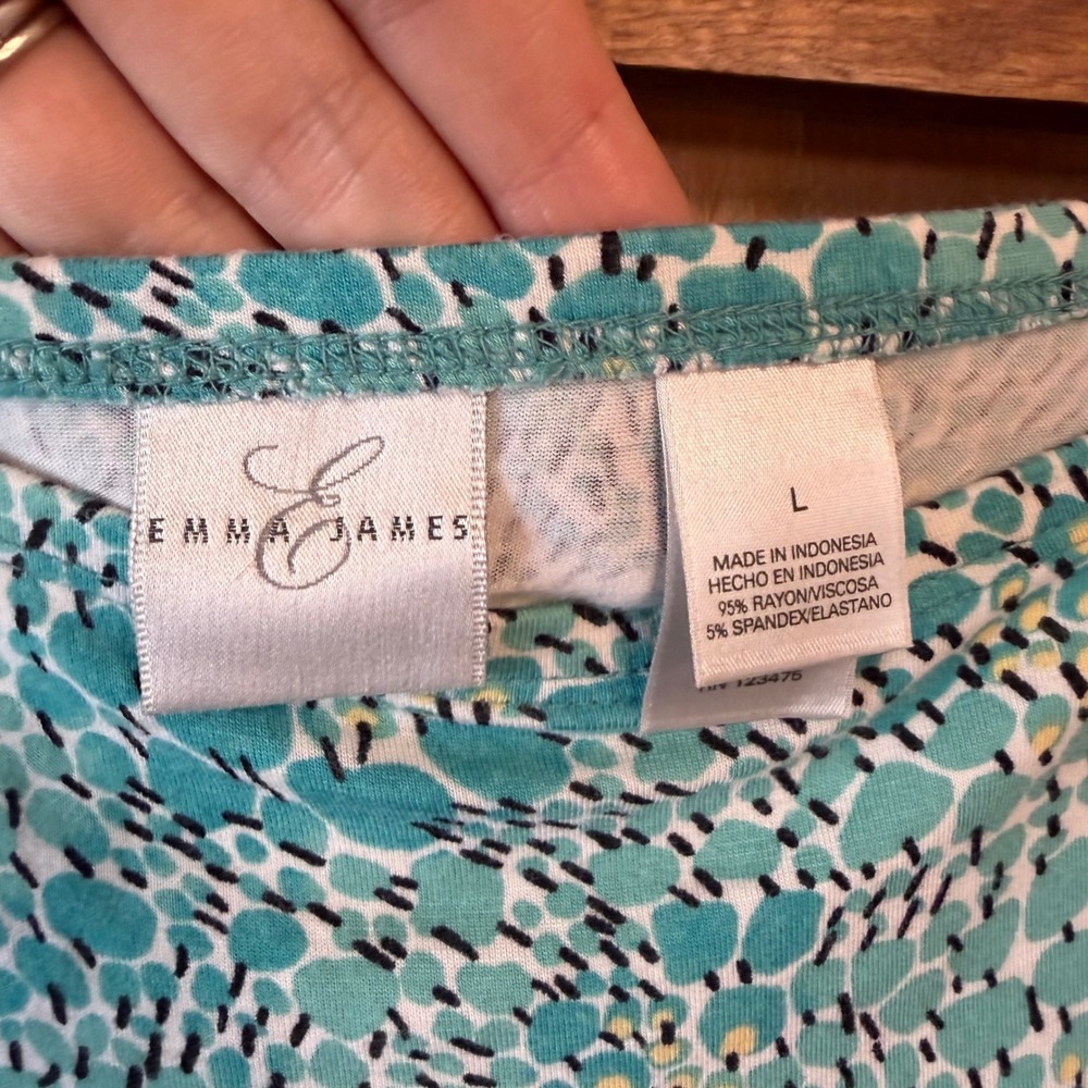 Emma James Teal Abstract Print 2 Piece Skirt Set V-Neck Top A-Line Skirt Large - Picture 3 of 9